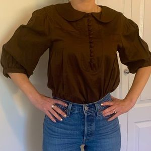 SUPER CUTE BROWN BALLOON SLEEVED TOP